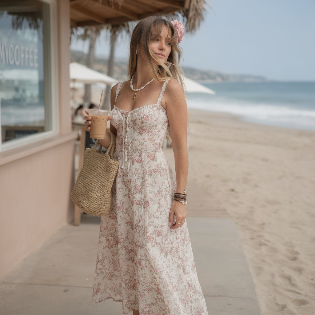 Elevate your summer aesthetic with our Malibu Breeze Strappy Slit Dress. Features a breathable linen blend, delicate straps, and a stunning leg slit. Shop now!