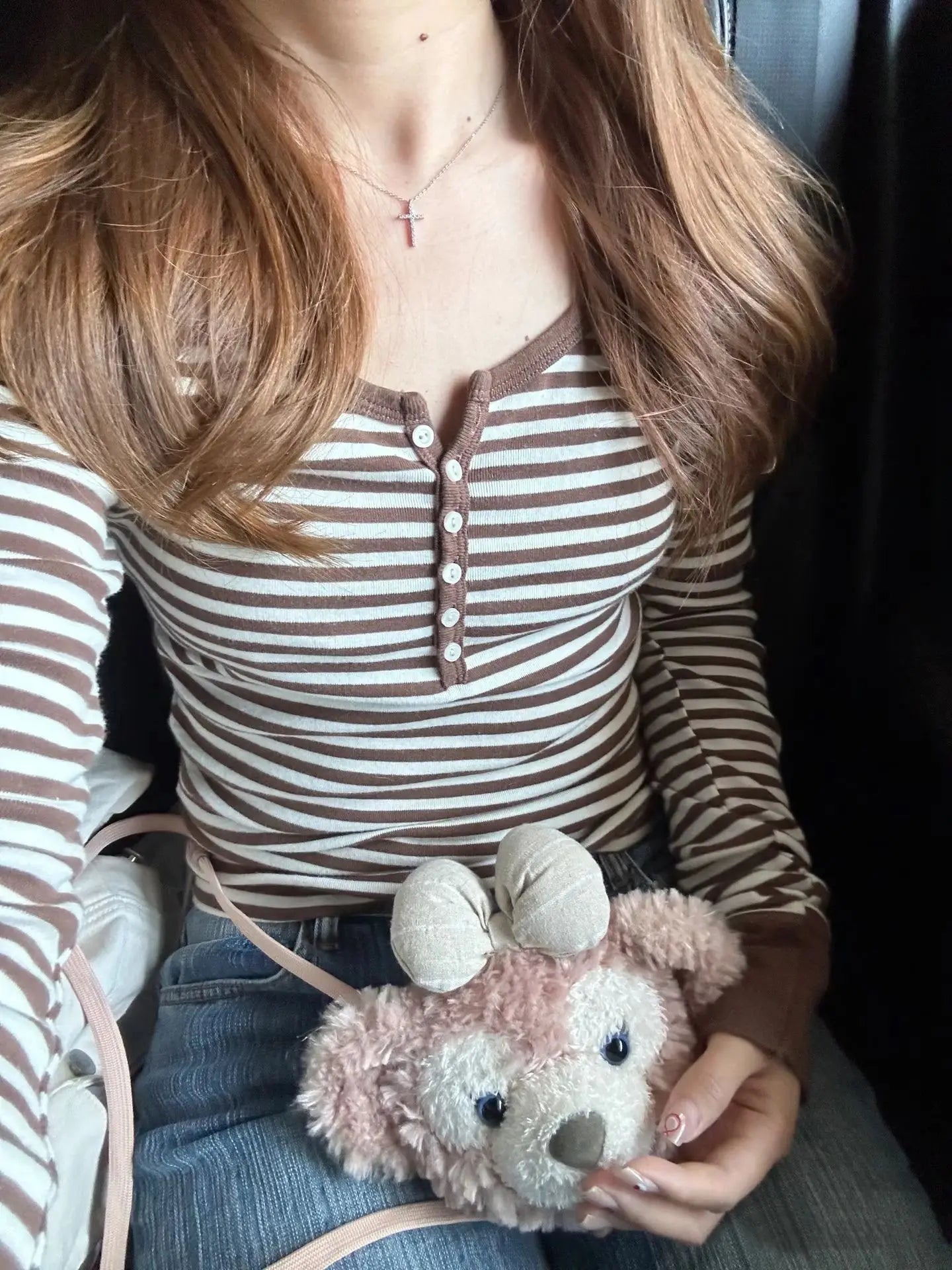 Six Buttons Ribbed Long Sleeve T-shirts Women Spring Round Neck Cotton Slim Tee Top Female Sweet Cute Pink Tshirt Y2k Tops New