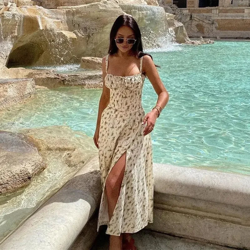 Malibu Breeze Strappy Slit Dress