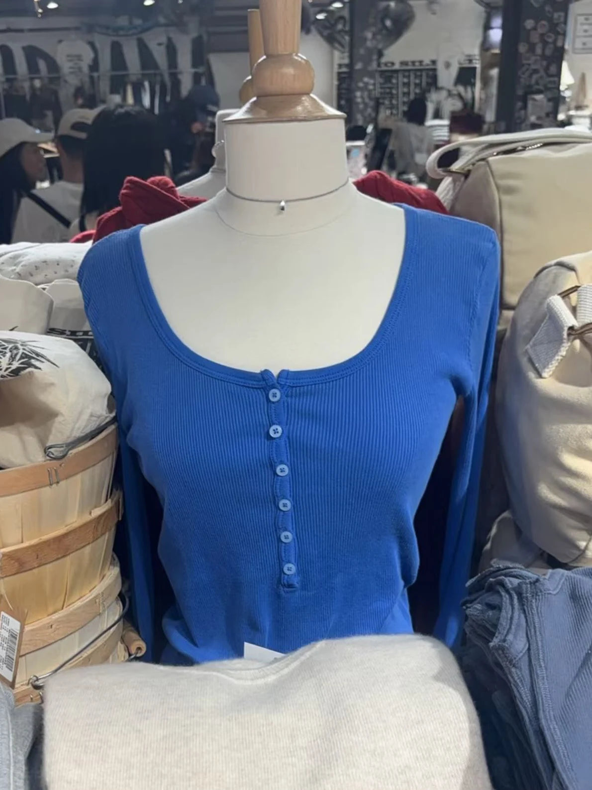 Six Buttons Ribbed Long Sleeve T-shirts Women Spring Round Neck Cotton Slim Tee Top Female Sweet Cute Pink Tshirt Y2k Tops New