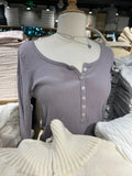 Six Buttons Ribbed Long Sleeve T-shirts Women Spring Round Neck Cotton Slim Tee Top Female Sweet Cute Pink Tshirt Y2k Tops New